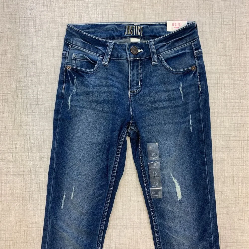 Justice Jeans Mid Rise Super Skinny Girls Youth 10 Distressed Stretch Denim